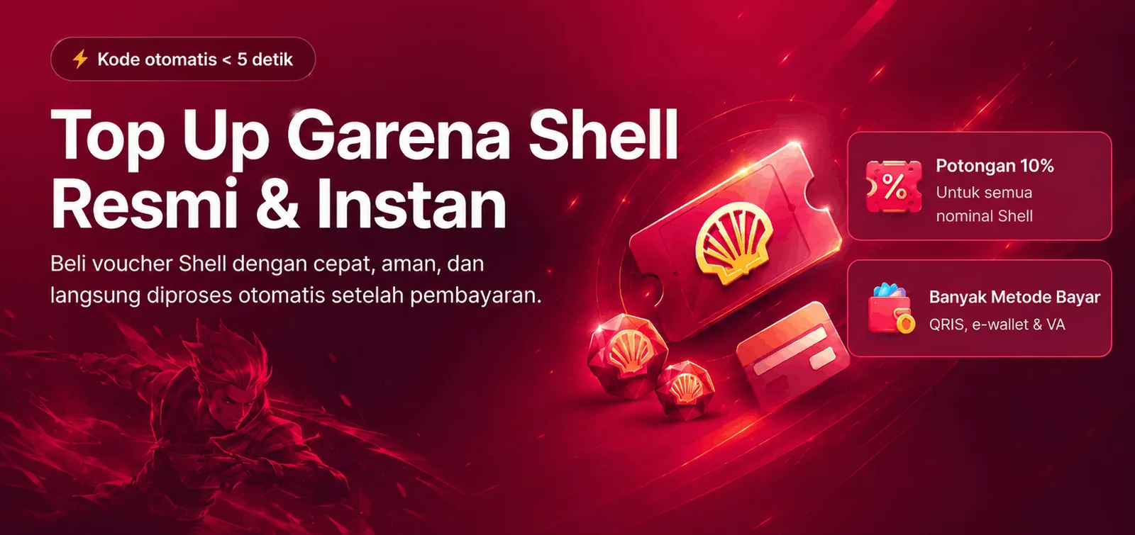 Top Up Garena Shell resmi & instan — kode otomatis kurang dari 5 detik